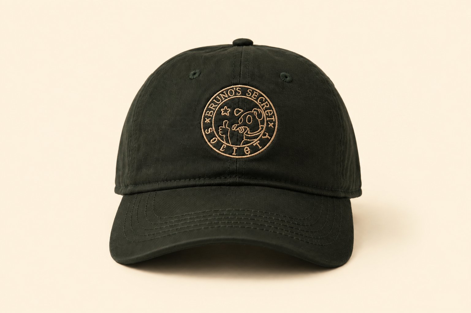 Society Cap — Dark Green, front view with embroidered seal