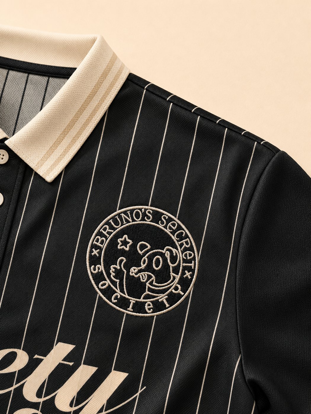 Cream collar with gold trim close-up on the Society Jersey